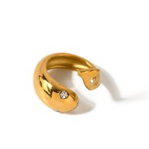 Fashion Gold Stainless Steel Fish-shaped Open Ring With Diamonds