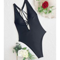 Fashion Black Polyester Hollow One-piece Swimsuit