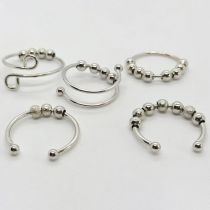 Fashion Five-piece Set (stainless Steel Material Silver) Stainless Steel Rotatable Ball Ring Set