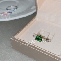 Fashion Green Spinel Ring Copper Set Square Diamond Ring