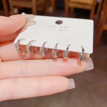 Fashion Silver Copper Inlaid Zirconium Geometric Round Earrings Set