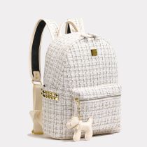 Fashion Off-white + Pendant Fabric Plaid Large Capacity Backpack