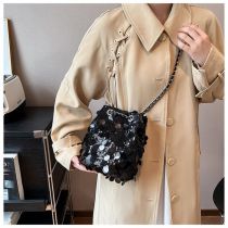 Fashion Black Sequined Large Capacity Crossbody Bag