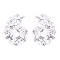 Fashion White Alloy Diamond Leaf Stud Earrings