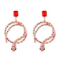 Fashion Pink Alloy Diamond Snake Earrings