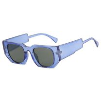 Fashion Translucent Blue And Dark Green Pc Polygon Sunglasses