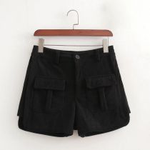 Fashion Black Corduroy Double-pocket Cargo Shorts