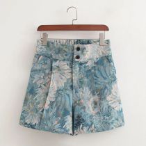 Fashion Blue Jacquard High Waist Shorts