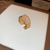 Fashion 3# Ring-gold Metal Zirconia Geometric Open Ring