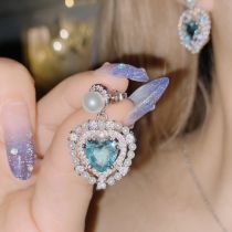 Fashion Earrings 0240 Sea Blue Copper Diamond Love Pearl Earrings