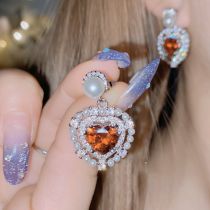 Fashion Earrings 0241 Red Diamond Copper Diamond Love Pearl Earrings