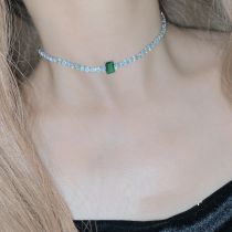 Fashion Brilliant Emerald Necklace Copper Diamond Square Necklace