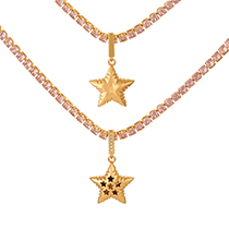 Fashion Golden 2 Copper Inlaid Zircon Hollow Five-pointed Star Pendant Double-sided Necklace (single)