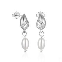 Fashion White Gold Sterling Silver Diamond Drop Pearl Earrings