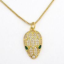 Fashion Gold Gold Plated Copper Snake Head Necklace With Diamonds