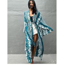 Fashion Kong Lan Cotton Printed Lace-up Swimsuit Beachwear Jacket
