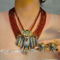 Fashion A Set Of Offers Geometric Diamond Crystal Elephant Multi-layered Beaded Necklace And Earrings Set