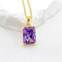 Fashion Purple Gold Plated Copper Square Necklace With Diamonds