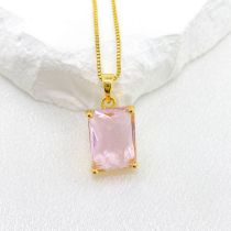Fashion Pink Gold Plated Copper Square Necklace With Diamonds