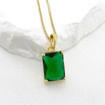 Fashion Green Gold Plated Copper Square Necklace With Diamonds