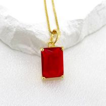 Fashion Red Gold Plated Copper Square Necklace With Diamonds