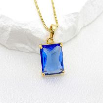 Fashion Navy Blue Gold Plated Copper Square Necklace With Diamonds