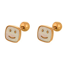 Fashion Golden 4 Titanium Steel Shell Square Smiley Face Bead Earrings
