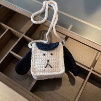 Fashion Black Wool Crochet Frog Crossbody Bag