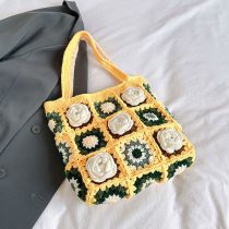Fashion Yellow Finished Product Package Wool Woven Three-dimensional Flower Shoulder Bag