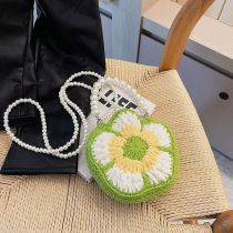 Fashion Green Woven Flower Crossbody Bag