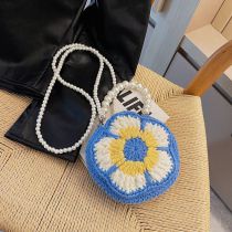Fashion Royal Blue Woven Flower Crossbody Bag
