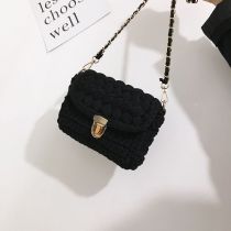 Fashion Black Material Package Wool Braided Lock Crossbody Bag Material Bag