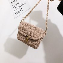 Fashion Khaki Material Pack Wool Braided Lock Crossbody Bag Material Bag
