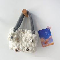 Fashion Gray Handbag Knitted Wool Pleated Tote Bag