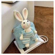 Fashion Blue Finished Product Package Wool Knitted Rabbit Crossbody Bag