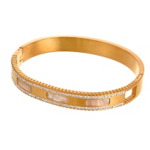 Fashion Gold Titanium Steel Inlaid With Zirconium Shell Hollow Geometric Bracelet