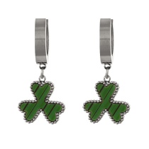 Fashion Silver+green Titanium Steel Shell Flower Earrings