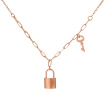 Fashion Rose Gold Titanium Steel Key Lock Pendant Spliced Chain Necklace