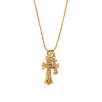 Fashion Gold Stainless Steel Diamond Cross Necklace