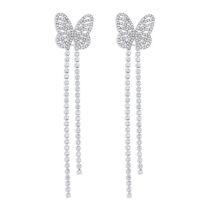Fashion White King Metal Diamond Claw Chain Butterfly Earrings