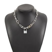 Fashion White King Alloy Diamond Chain Lock Necklace