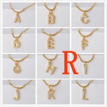 Fashion Golden R Gold Plated Copper And Diamond 26 Letter Necklace