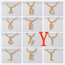 Fashion Golden Y Gold Plated Copper And Diamond 26 Letter Necklace