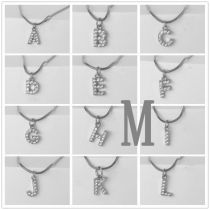 Fashion Silver M Gold Plated Copper And Diamond 26 Letter Necklace