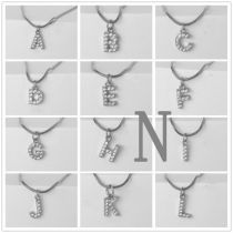 Fashion Silver N Gold Plated Copper And Diamond 26 Letter Necklace