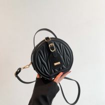 Fashion Black Pu Pleated Round Crossbody Bag