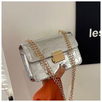 Fashion Silver Pu Glossy Flap Crossbody Bag