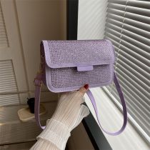 Fashion Purple Pu Diamond Flap Crossbody Bag