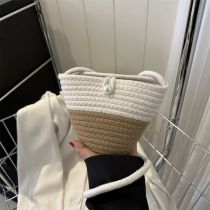 Fashion No Accessories White With Khaki Woven Large Capacity Crossbody Bag