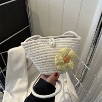 Fashion White With Hanging Ornaments Woven Large Capacity Crossbody Bag